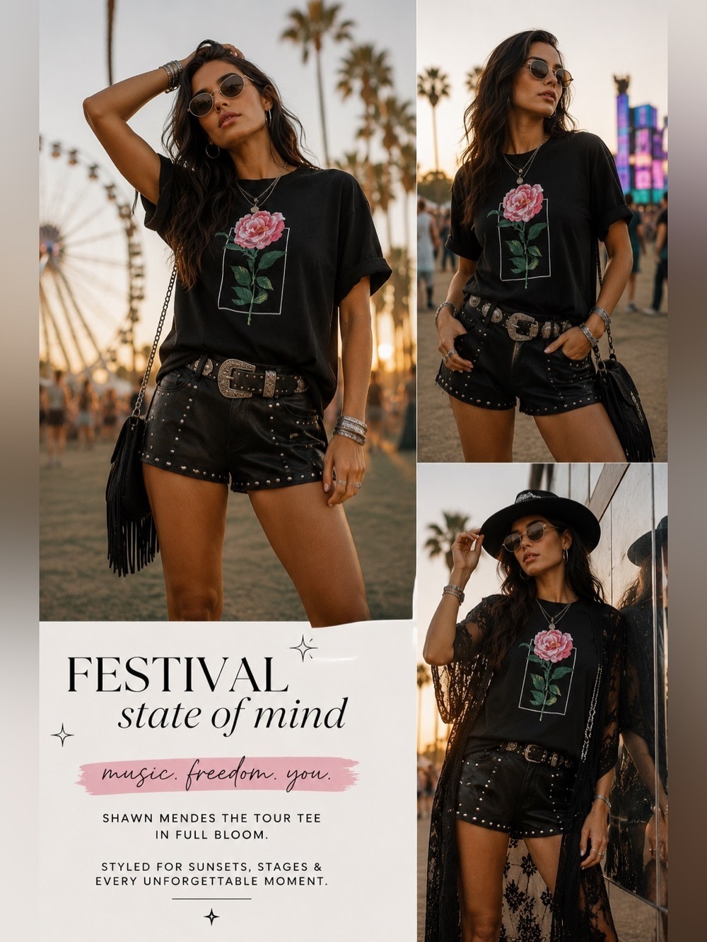 SHAWN MENDES X H&M 2019 The Tour Rose Graphic Tee Sz M Concert Merch Band Fan - Picture 2 of 16